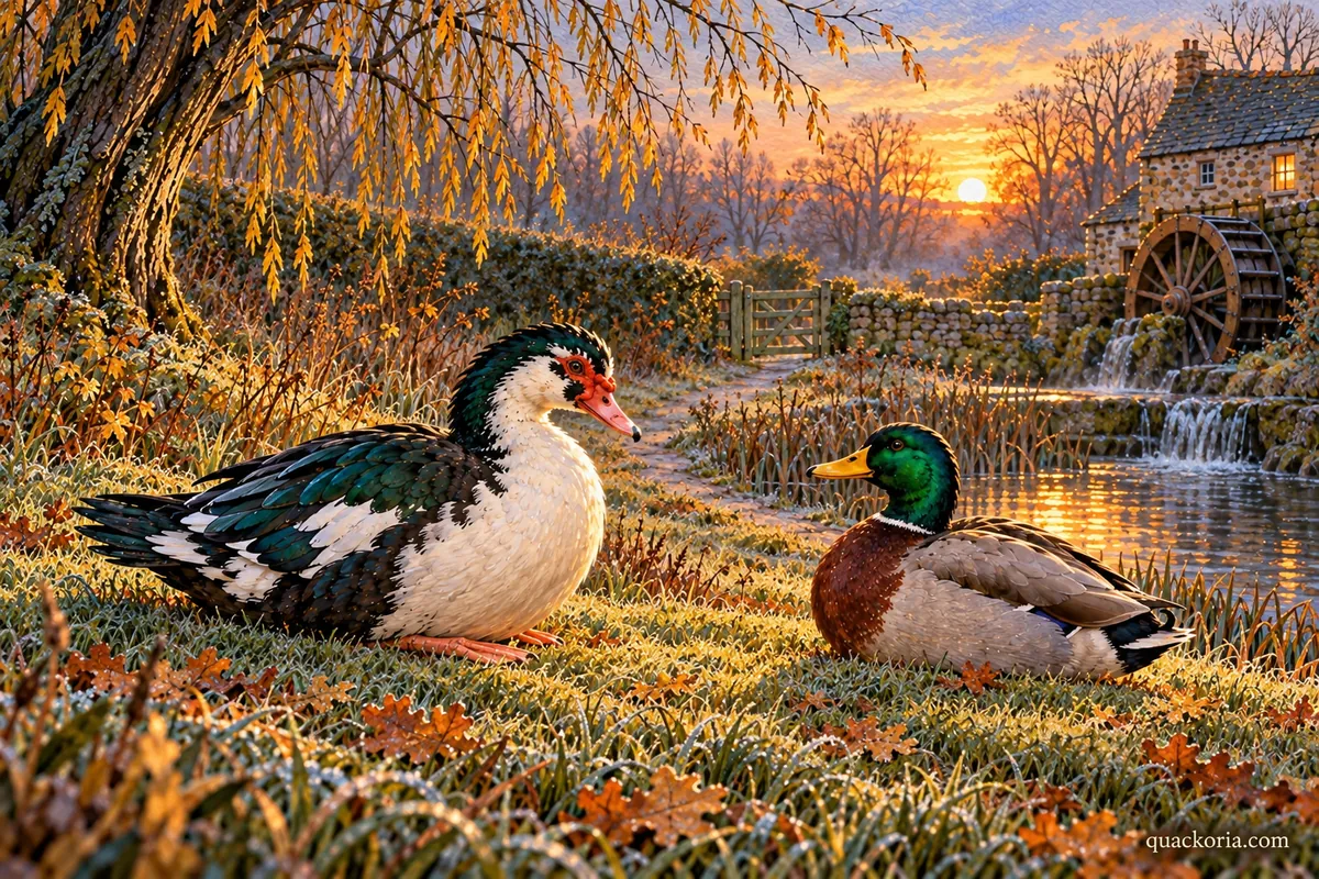 Pip and Rafael sit apart on short grass beside the feeder-stream path leading towards a green gate